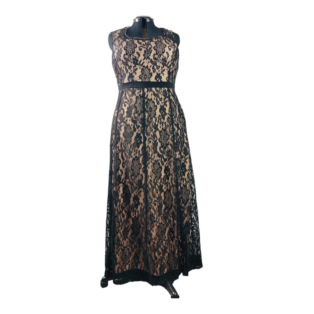 3753 WOMEN'S BLACK LACE OVERLAY MAXI DRESS SLEEVELESS XL MOTHER BRIDE OPEN BACK